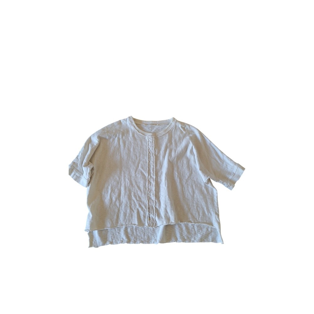 Heel Athens Lab White Boxy Raw Edge Short Sleeve Top Lagenlook Minimalist M